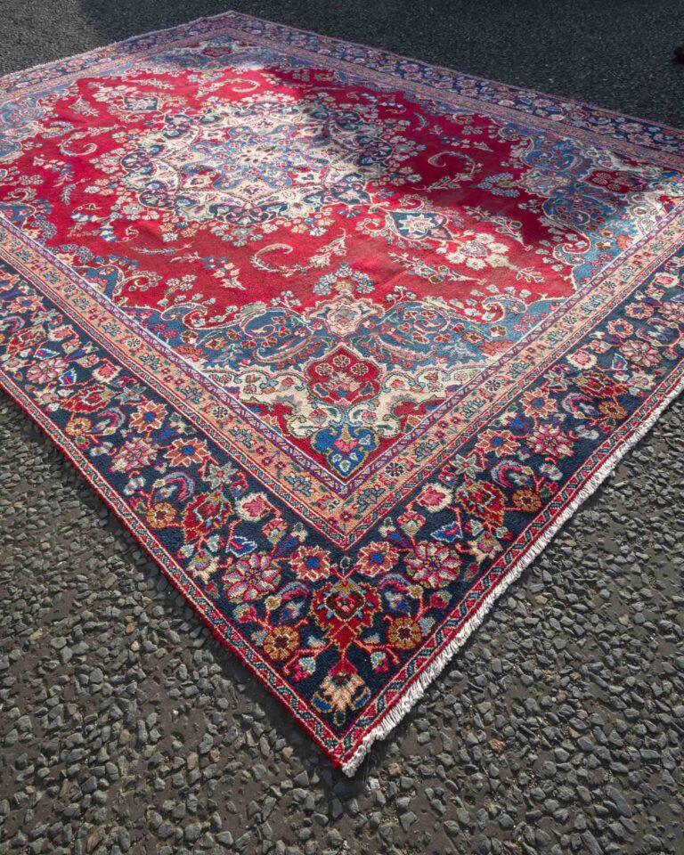 JAN15 Rich Red and Blue Mashad Medallion Carpet