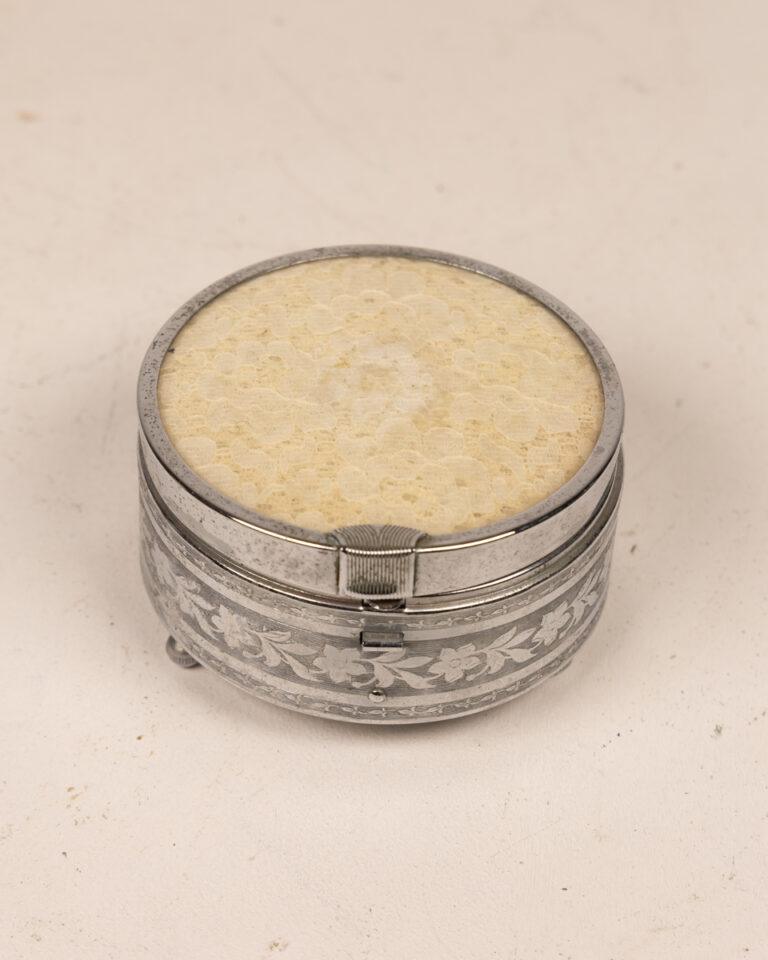 Vintage White Metal Lace Insert Trinket Box