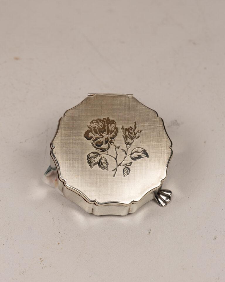 Vintage Silver Compact with Floral Design