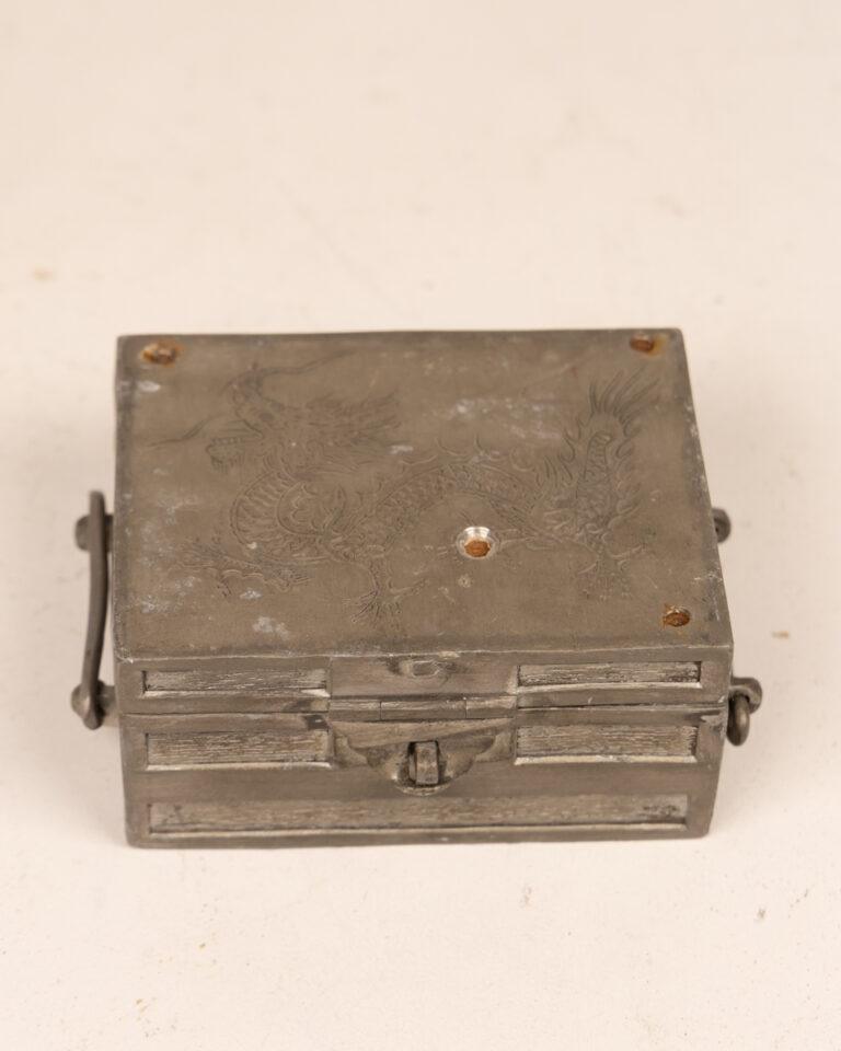 Antique Metal Box with Dragon Engraving