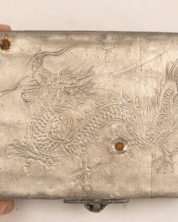 Antique Metal Box with Dragon Engraving