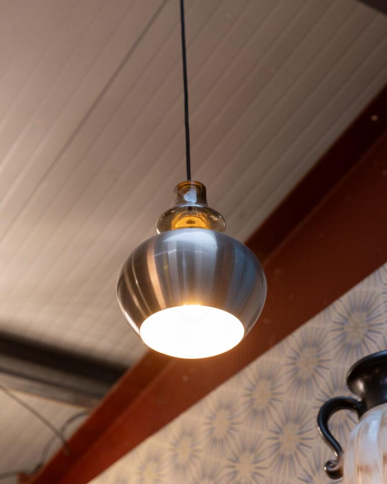 Metallic Mid Century Style Pendant Light with Smoked Glass Detail