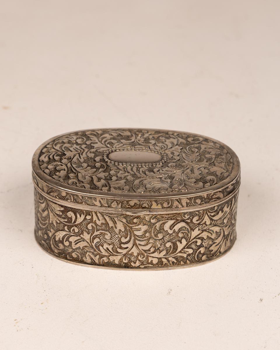 Vintage Ornate Silver Oval Box