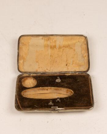 Vintage White Metal Hand Warmer Box, Missing Contents