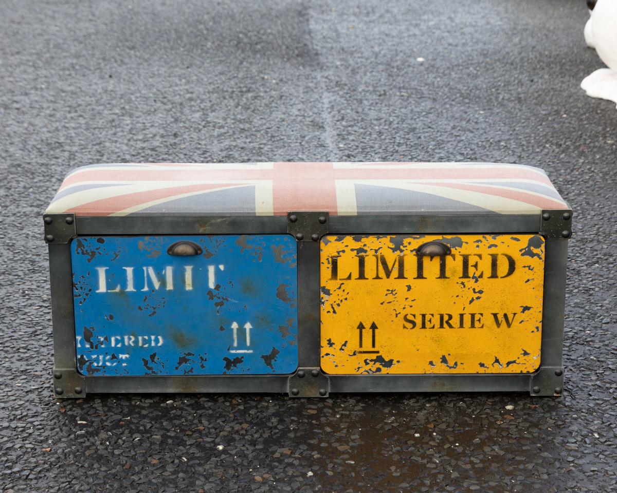 Vintage Industrial Storage Box with Union Jack Design