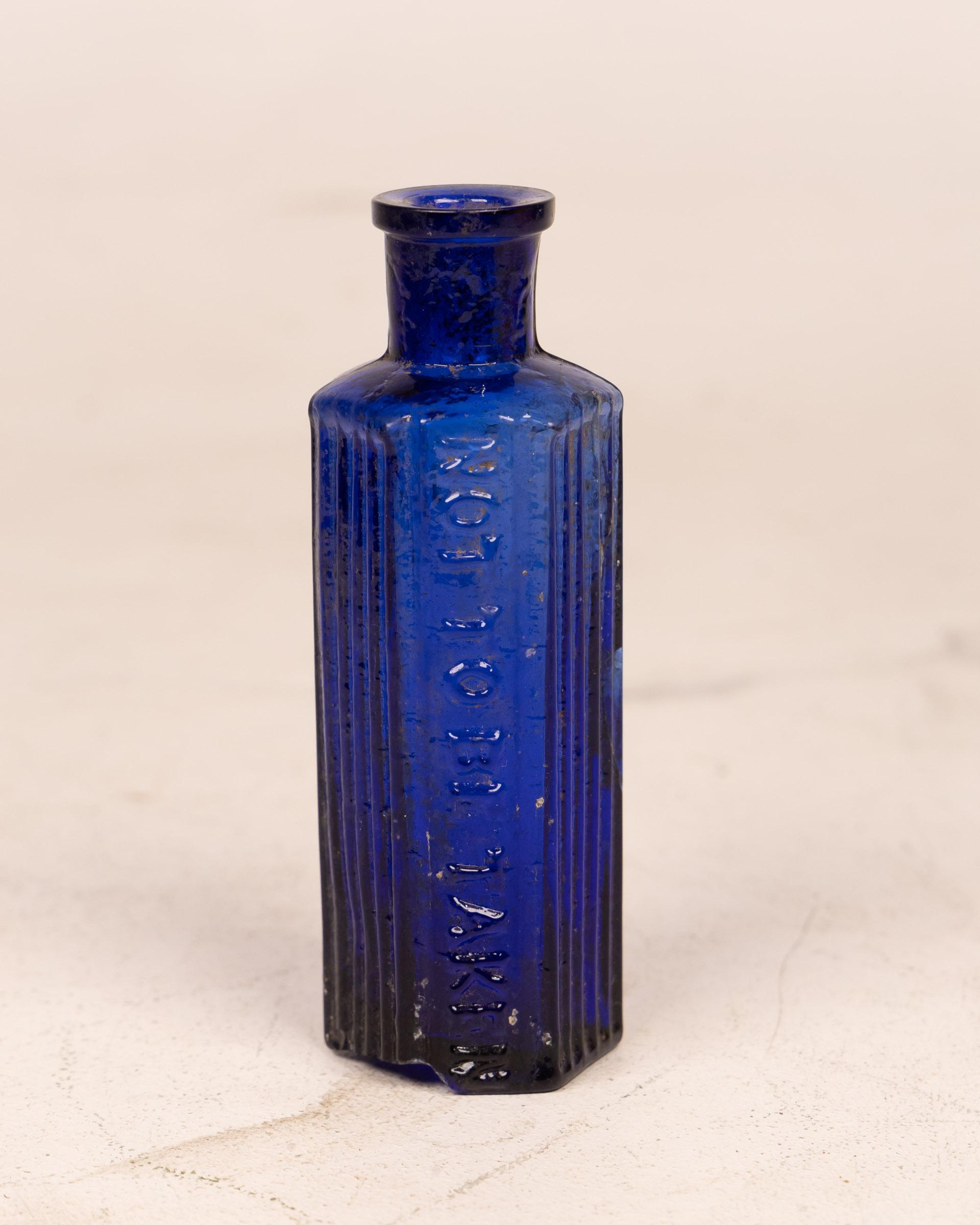 Antique Blue Glass 'Not To Be Taken' Poison Bottle - On The Square