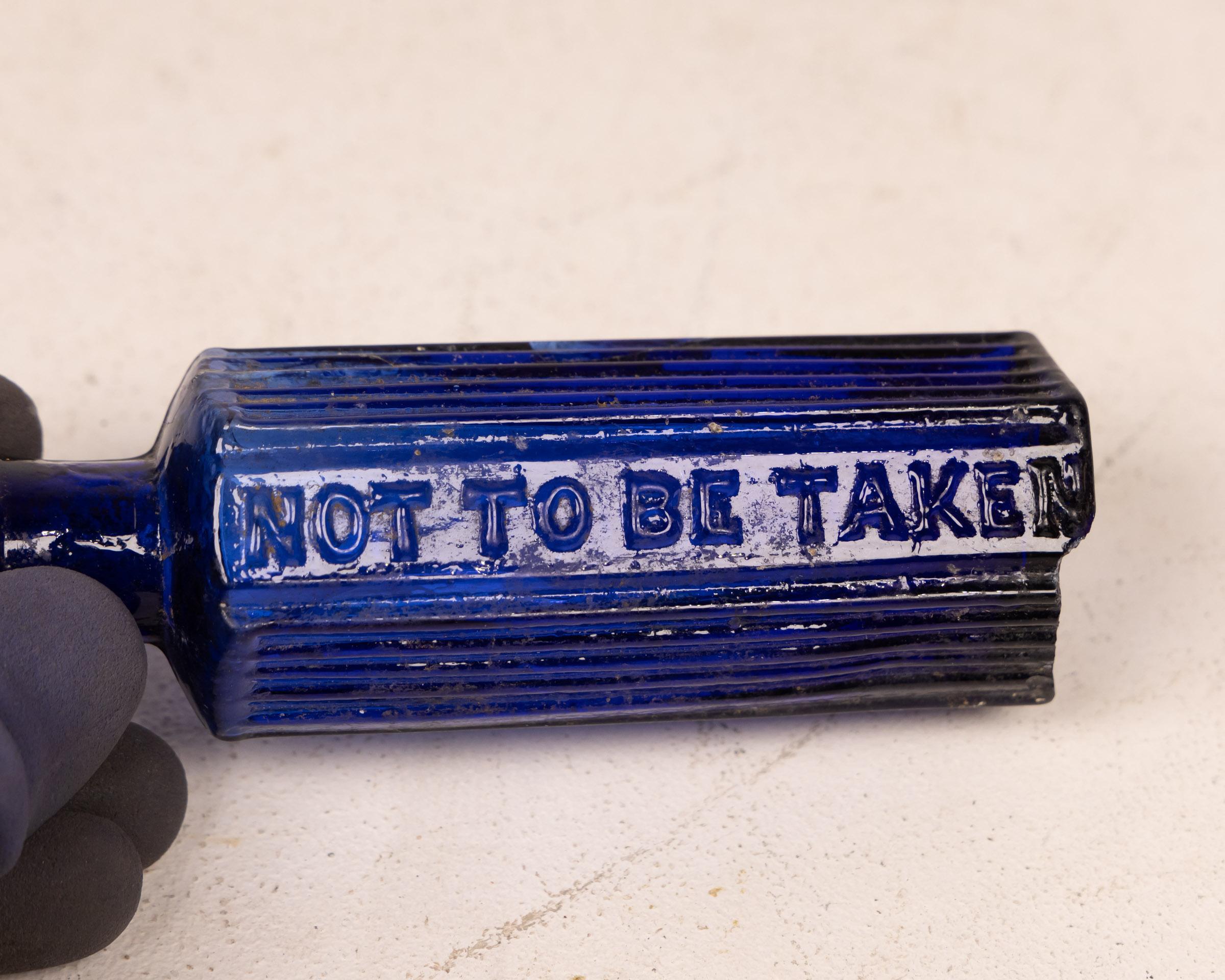 Antique Blue Glass 'Not To Be Taken' Poison Bottle - On The Square