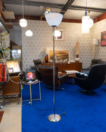Vintage Chrome Standard Lamp with Frosted Shade
