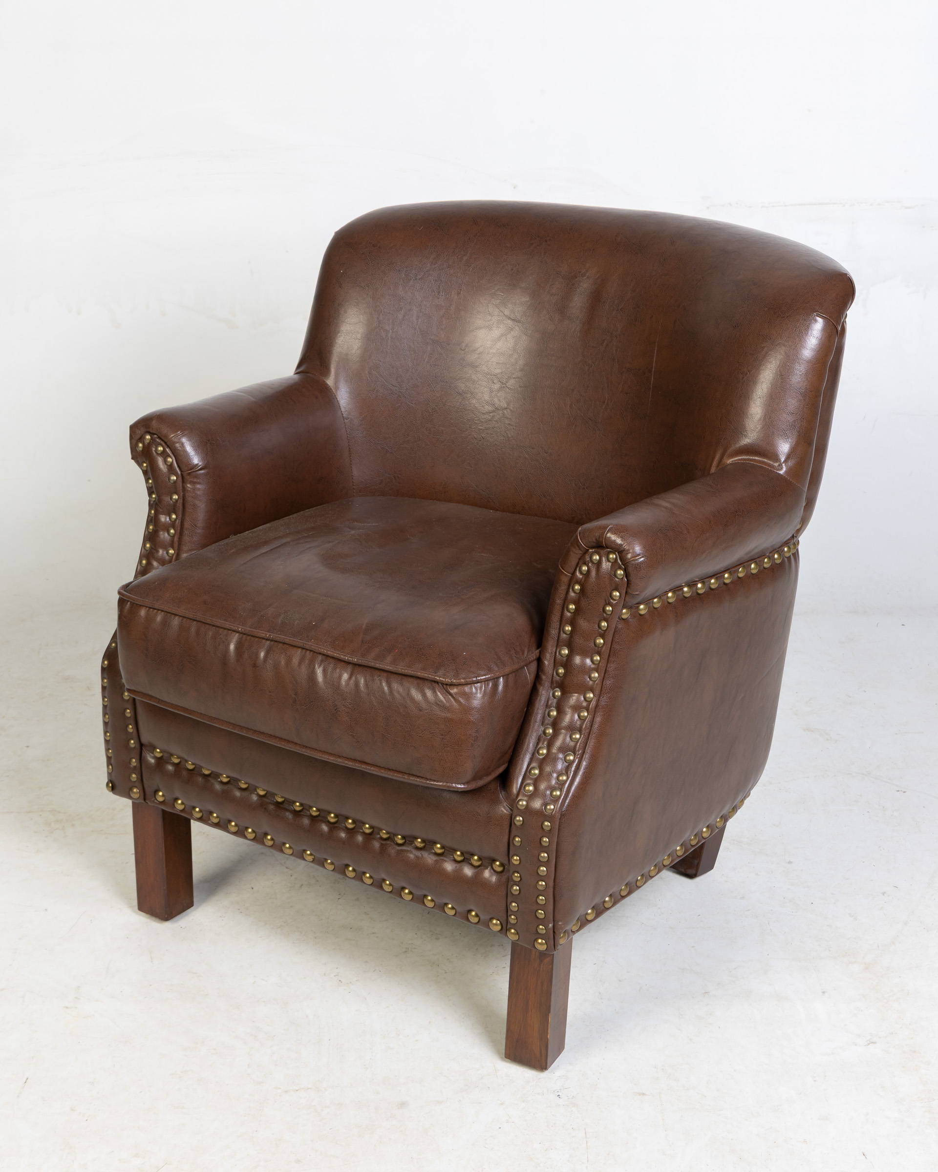 Vintage Brown Leather Armchair with Studded Detail
