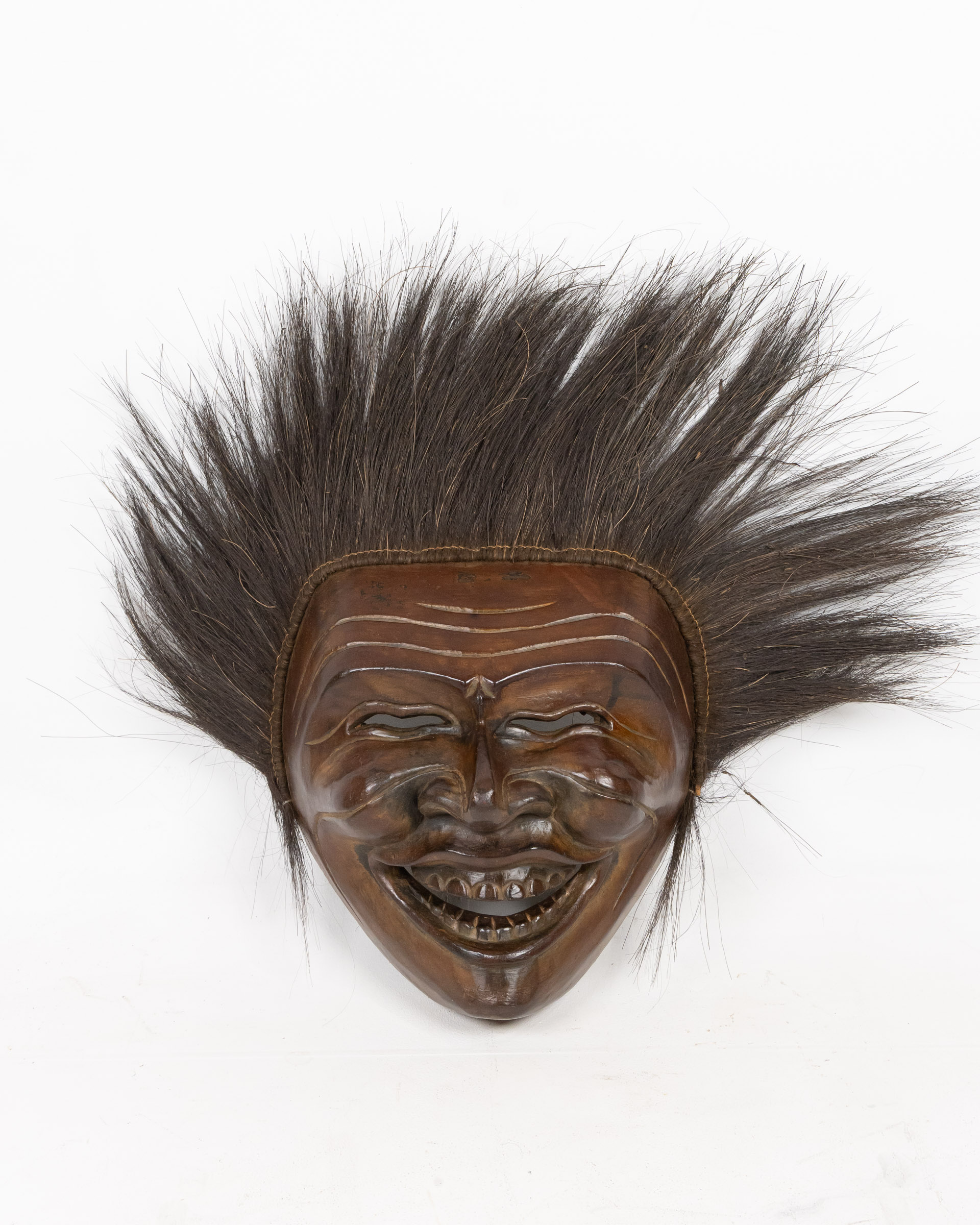 Vintage Carved Wood & Hair Tribal Mask