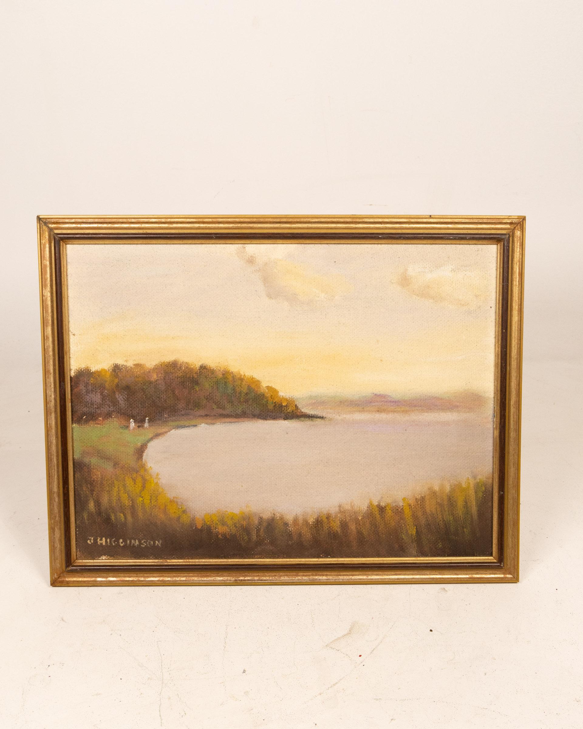 J Higginson Framed Lake Oil Painting