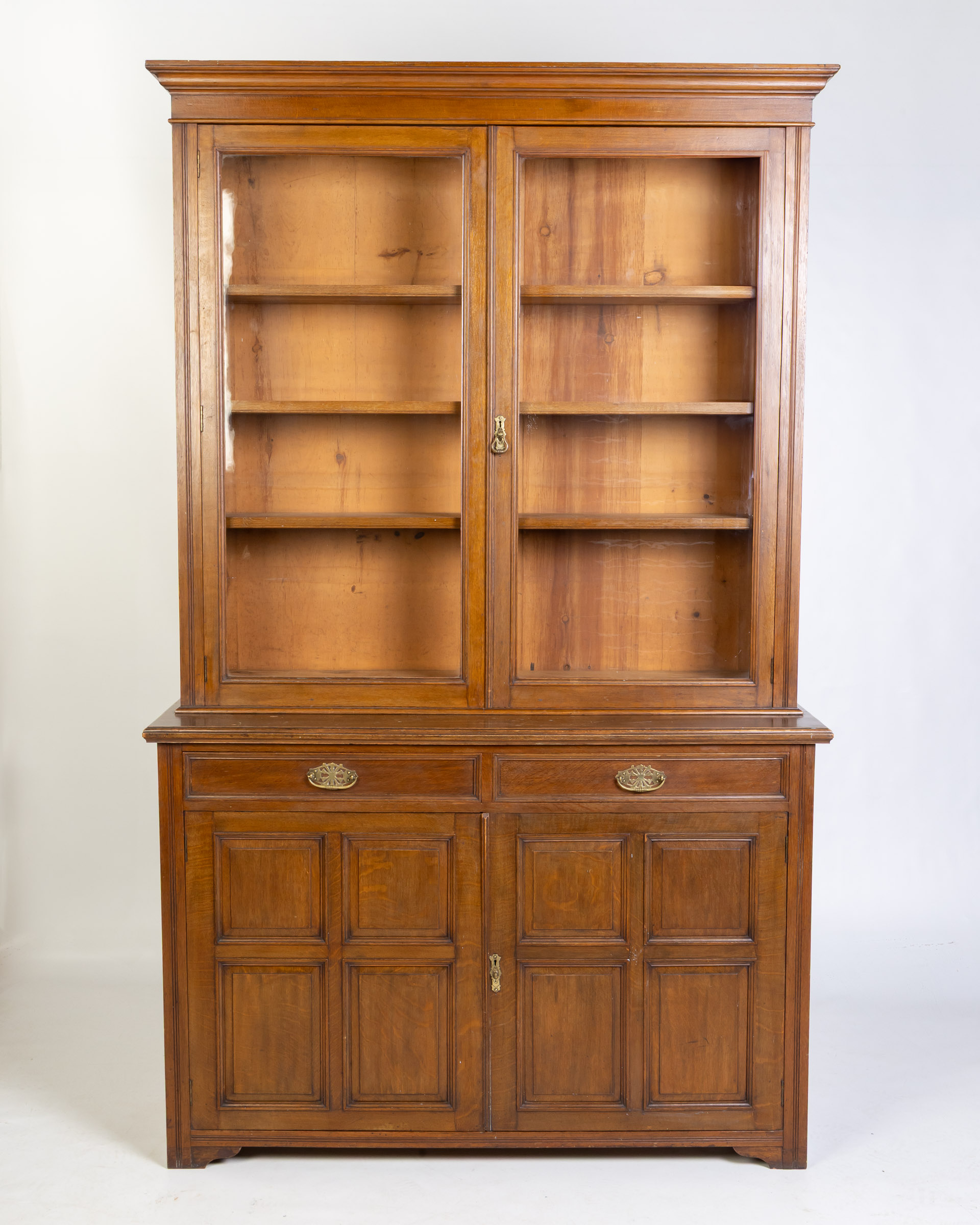 Antique Oak Glazed Bookcase Display Cabinet