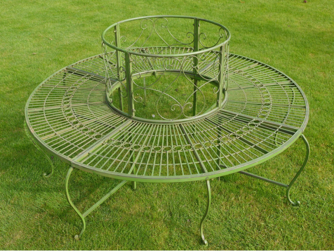 Green Metal Full Tree Bench