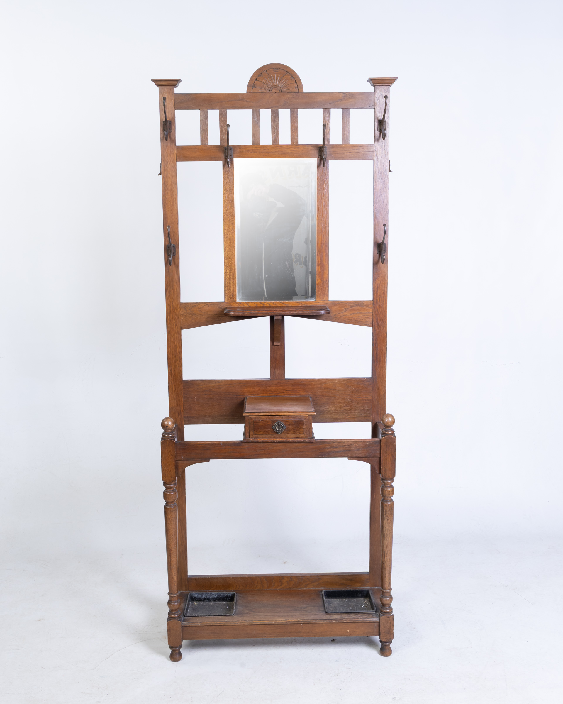 Oak Art Nouveau Style Hall Stand