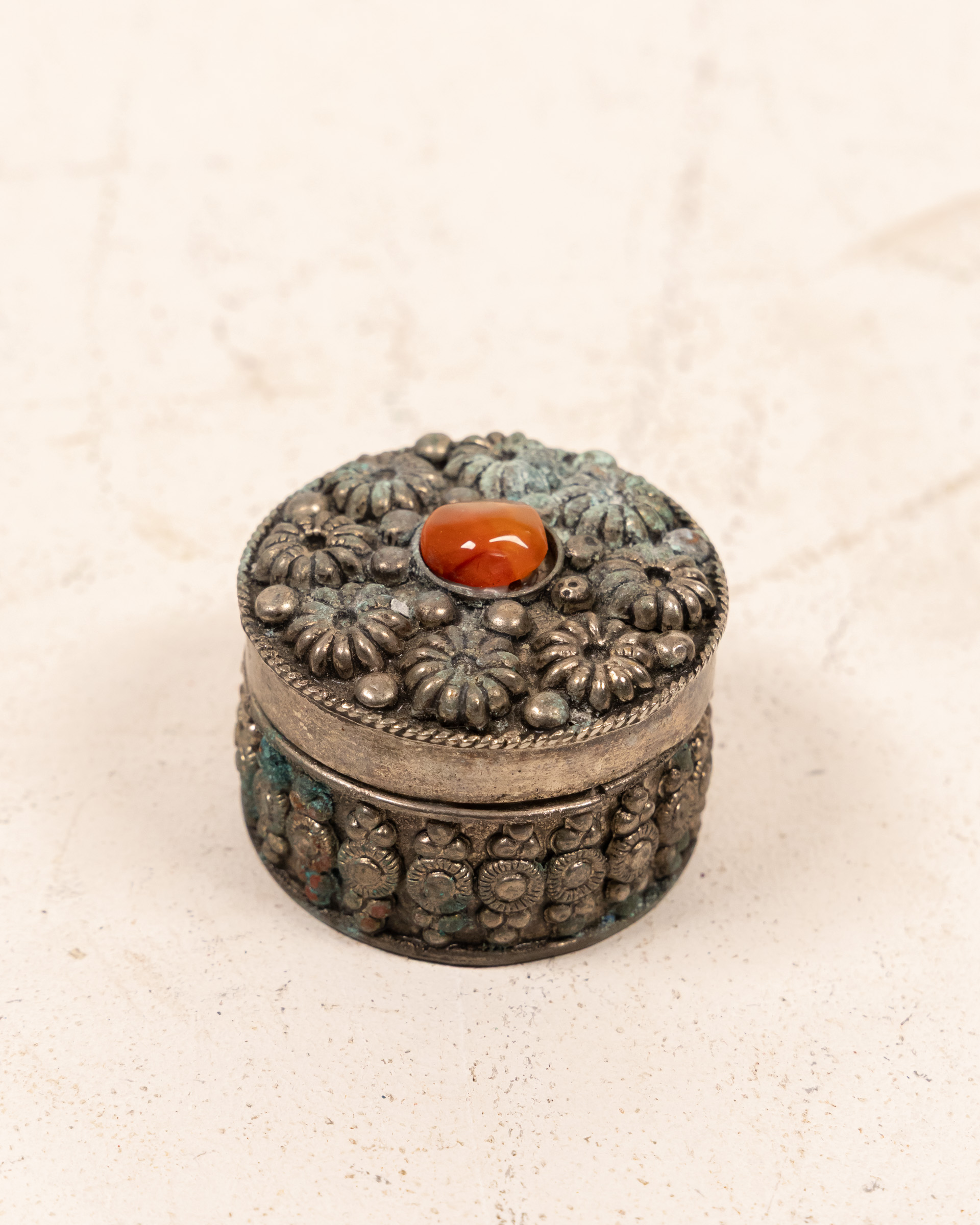 Vintage Silver Trinket Box with Agate