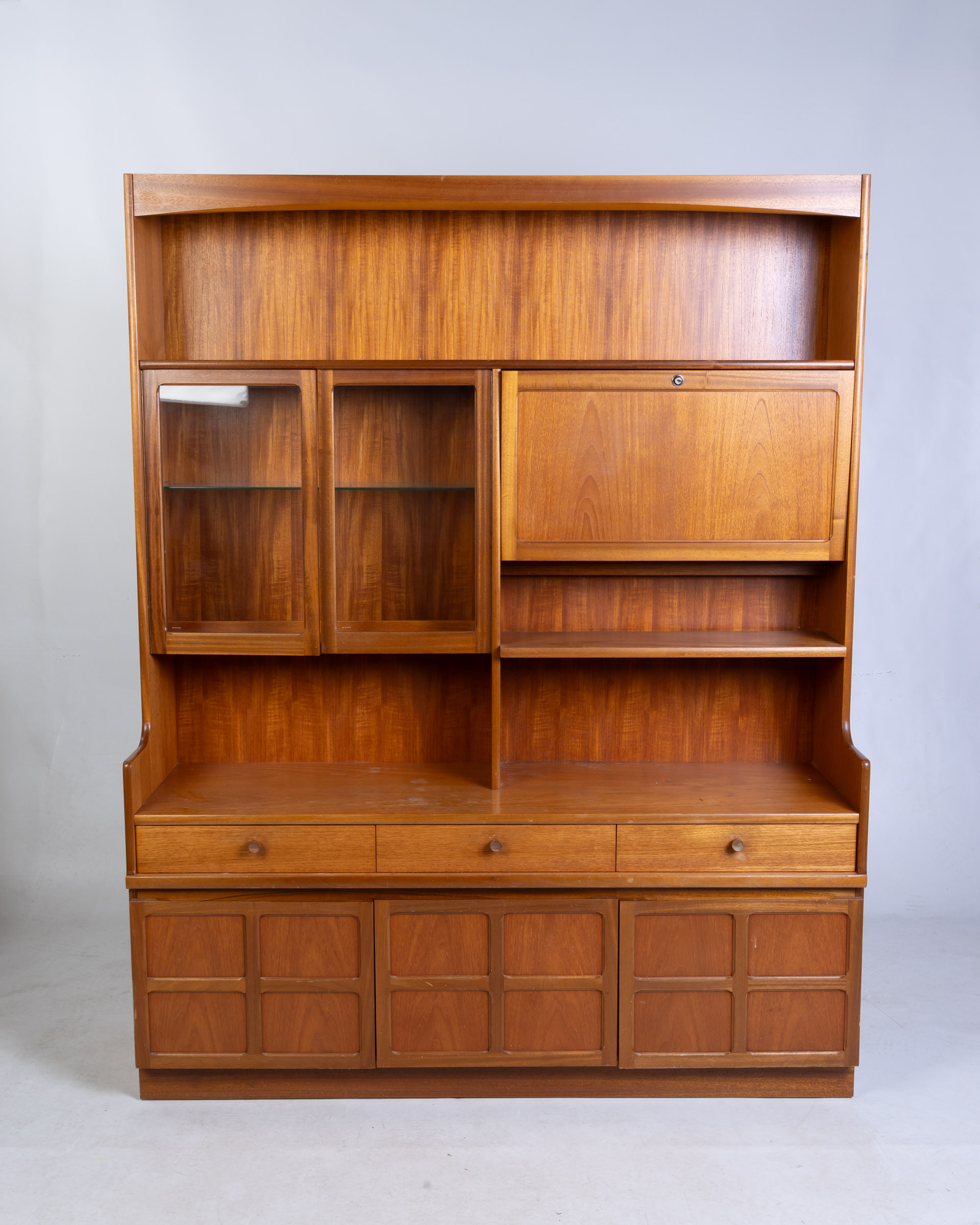 Mid Century Nathan Teak Sideboard with Bureau & Glass Display