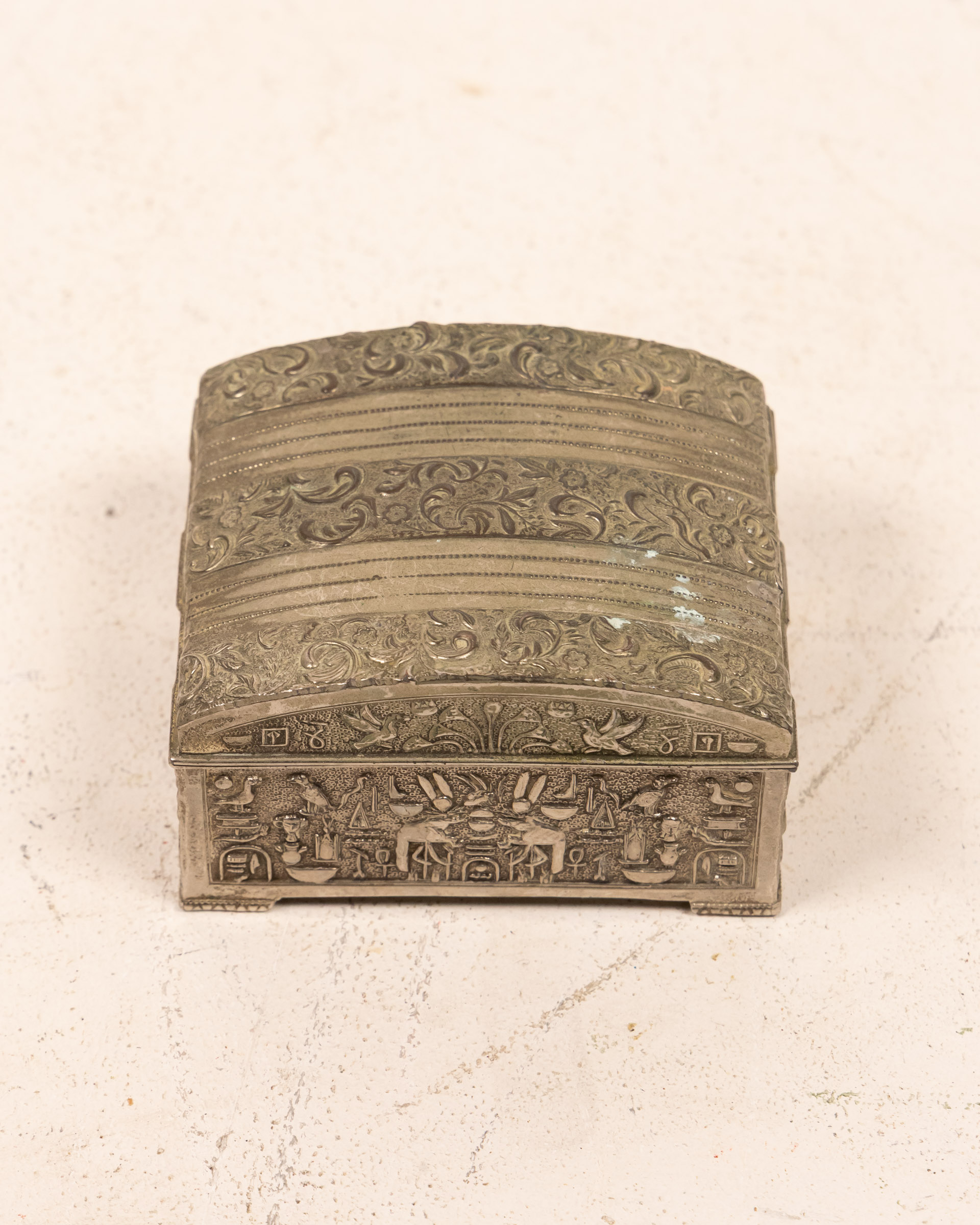 Vintage Silver Tone Egyptian Trinket Box