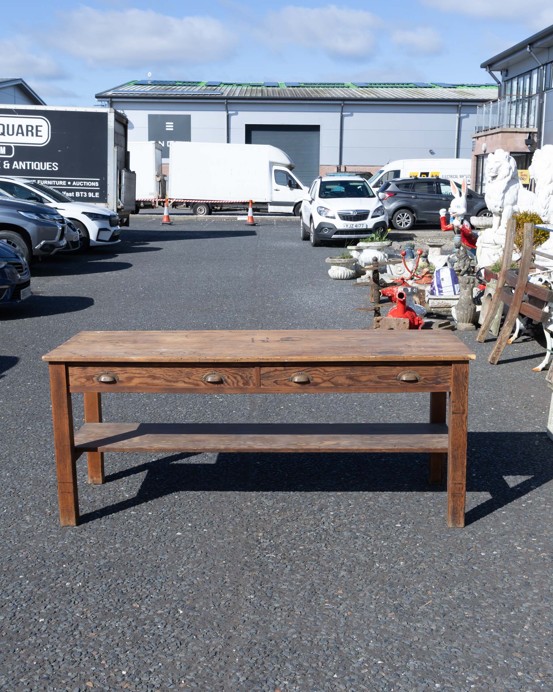 Rustic Pine Kitchen Table with Drawers