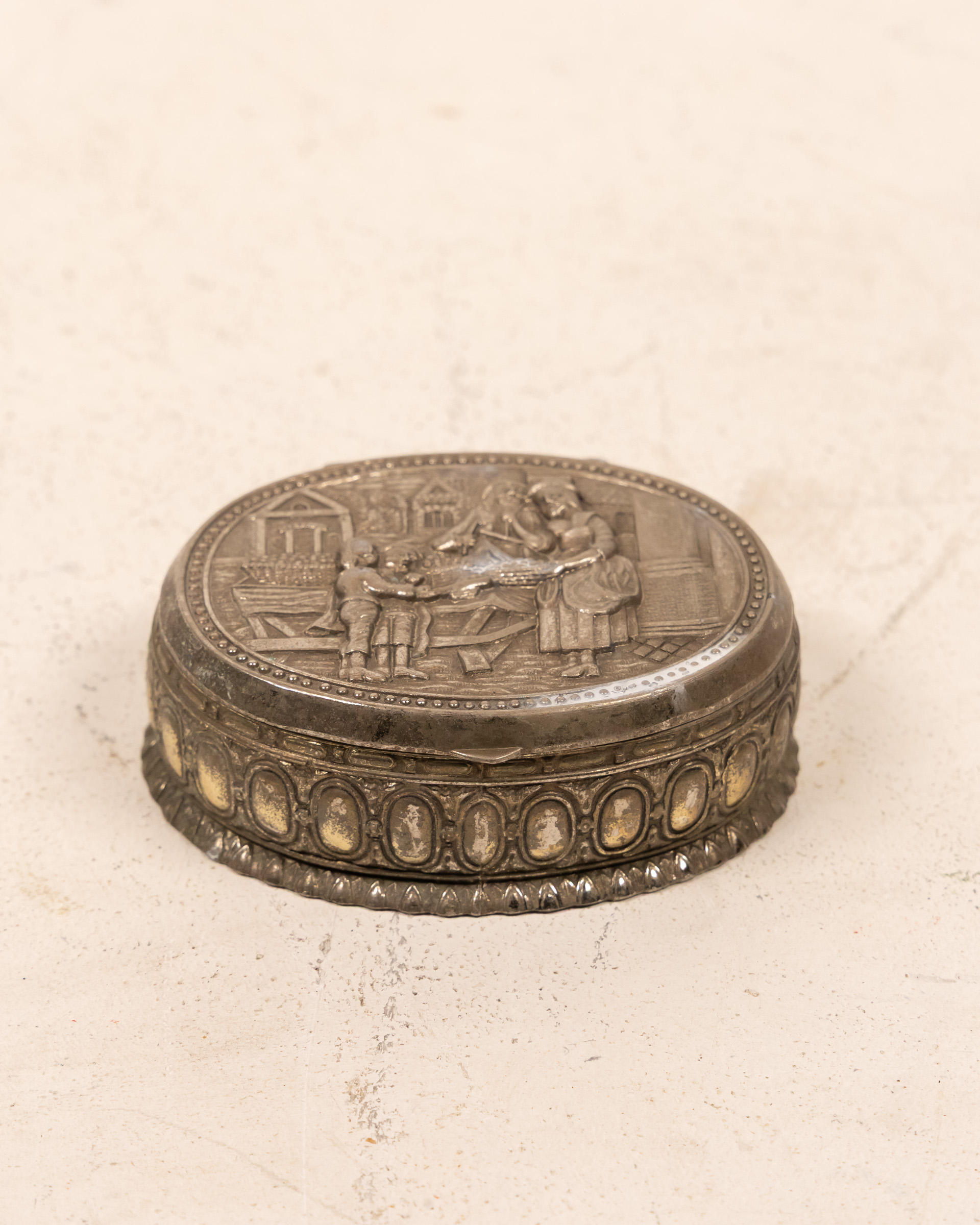 Vintage Metal Trinket Box w/ Red Velvet Lining