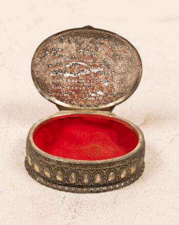 Vintage Metal Trinket Box w/ Red Velvet Lining