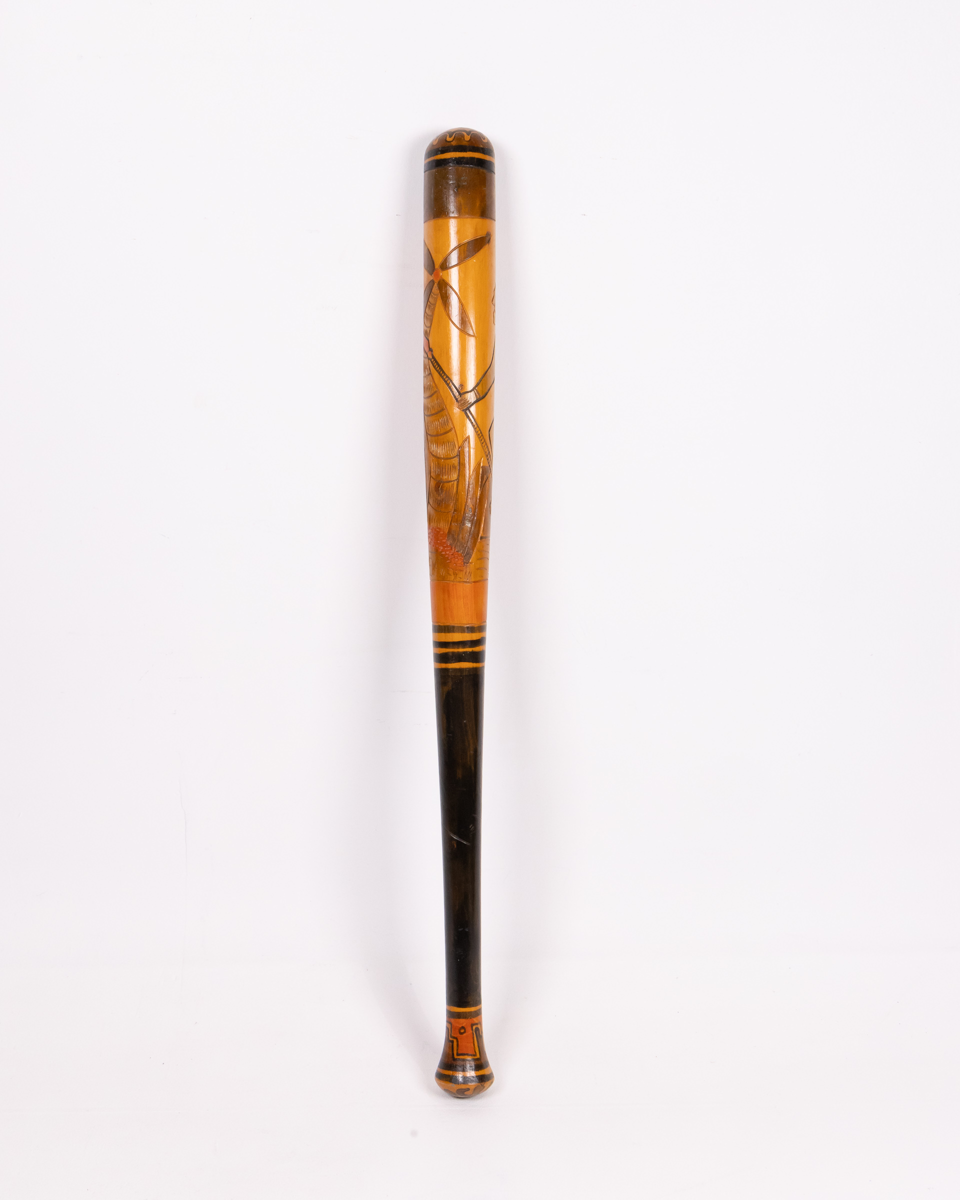 Vintage Carved Bat with Native American Motifs