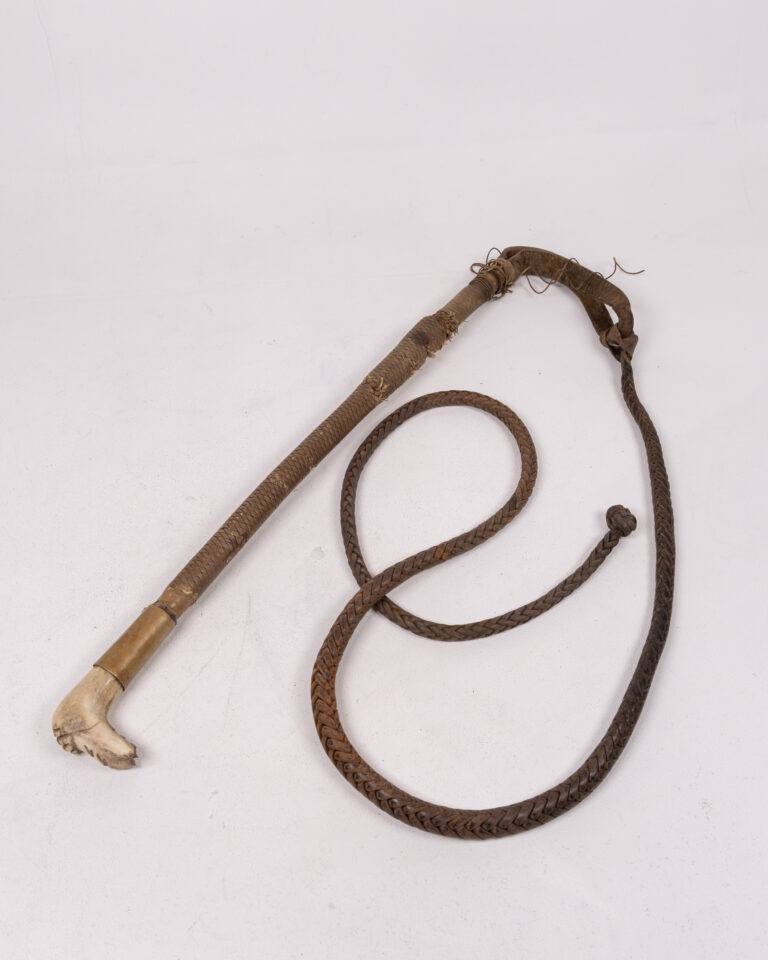 Antique Leather Whip with Bone Handle