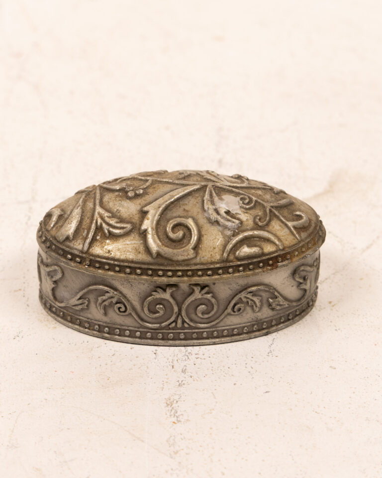 Vintage Silver Tone Trinket Box w/ Floral Design