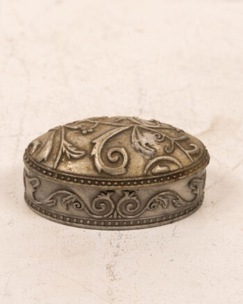 Vintage Silver Tone Trinket Box w/ Floral Design