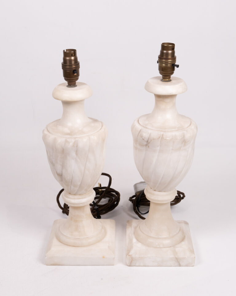 Pair of White Marble Urn Table Lamps