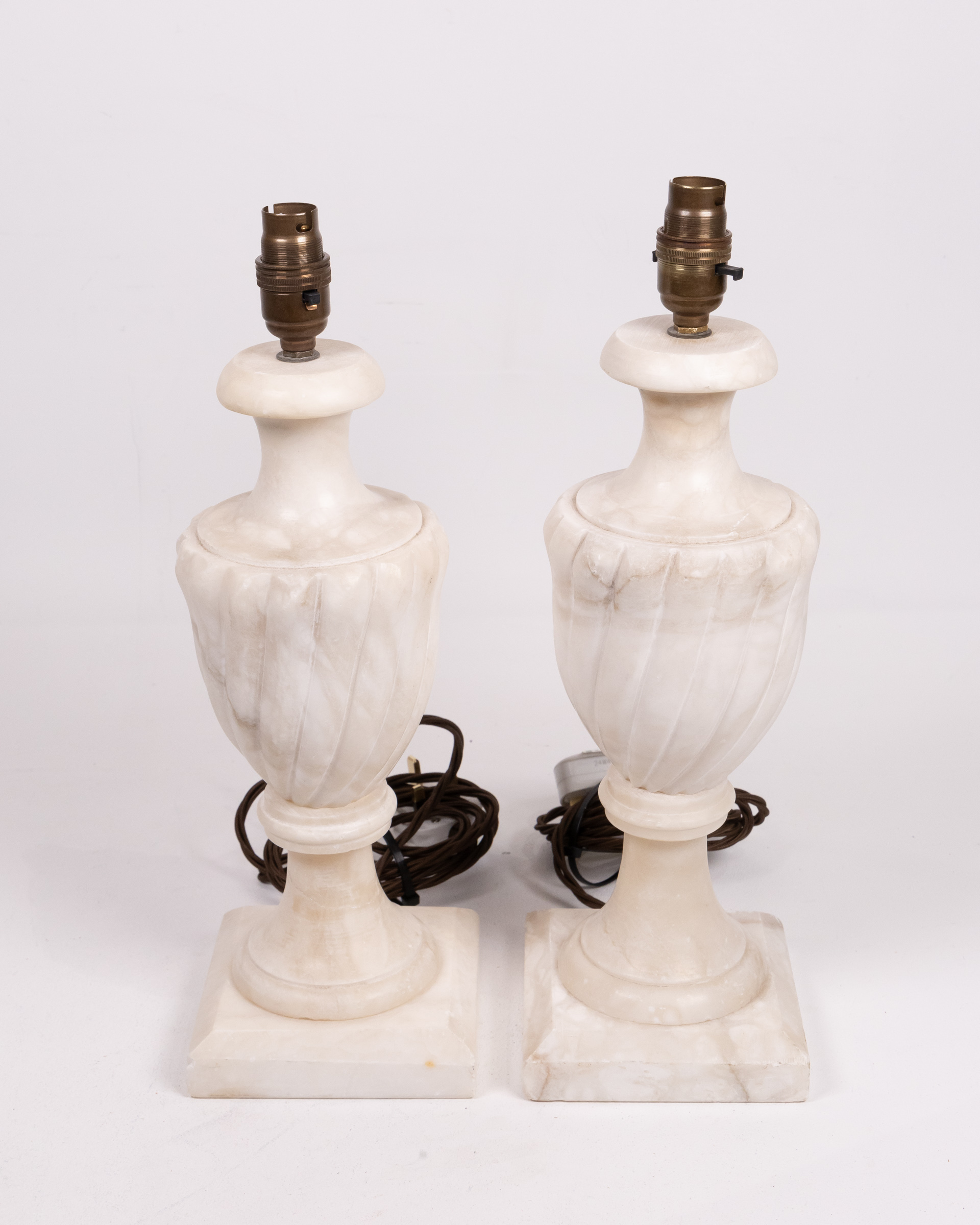 Pair of White Marble Urn Table Lamps