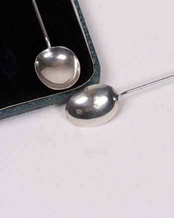 Cased Set of 6 Vintage Solid Silver & Ebony Coffee Spoons