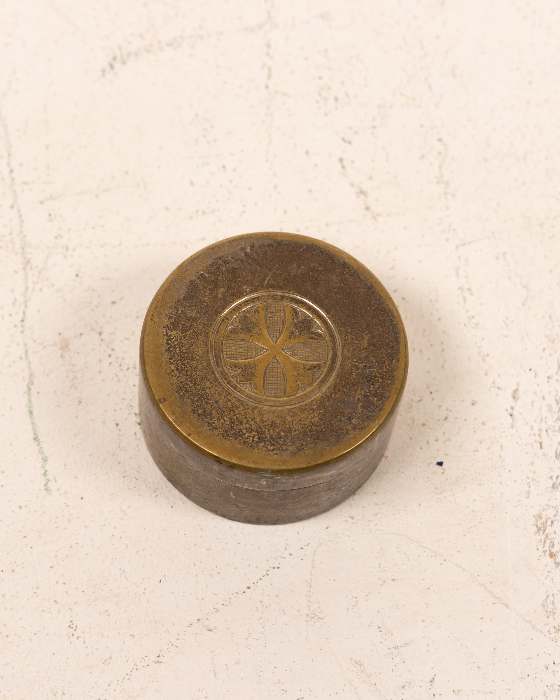 Vintage Round Brass Trinket Box with Floral Detail