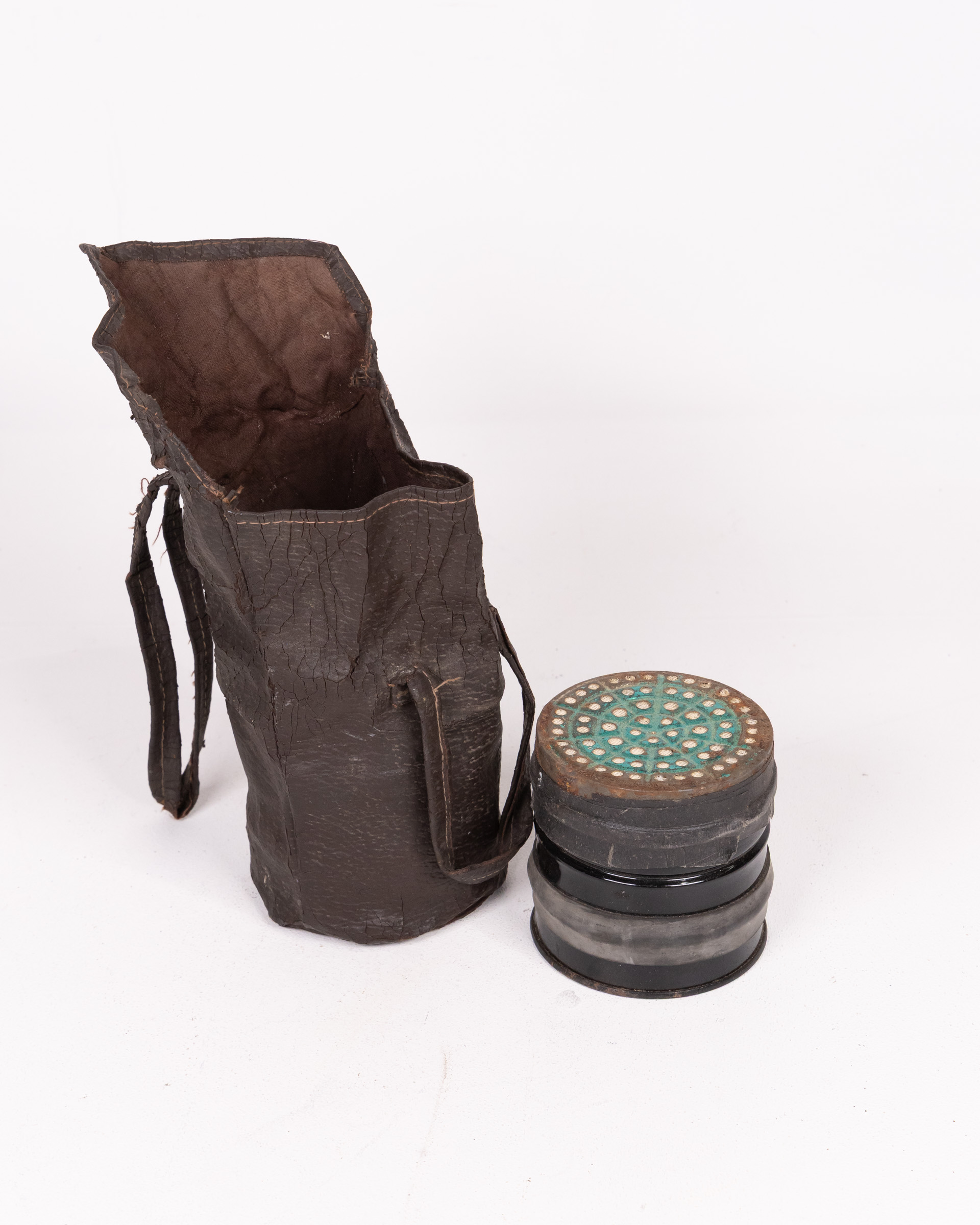 Vintage Gas Mask Filter with Leather Bag