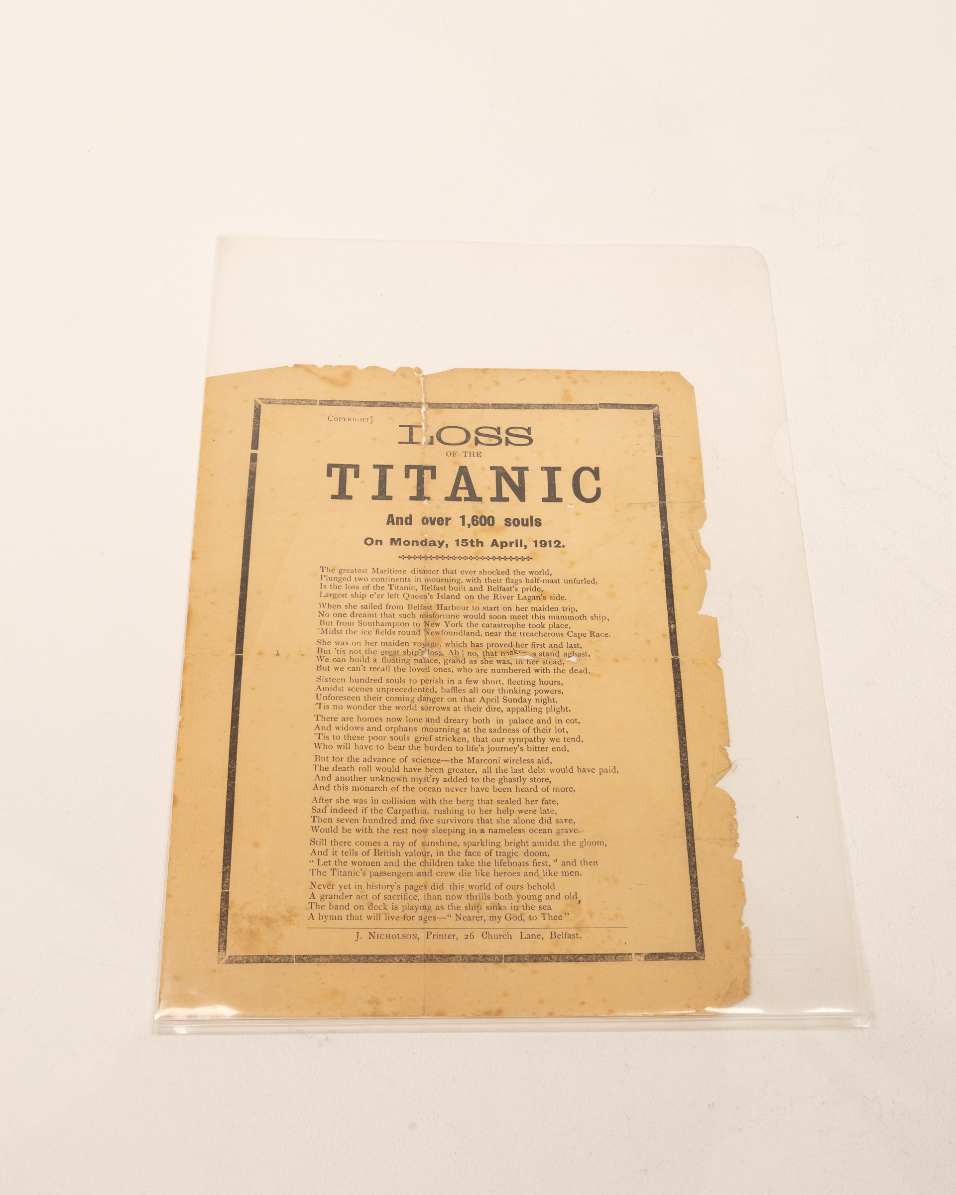Titanic Loss Newspaper Memorial Print, 1912