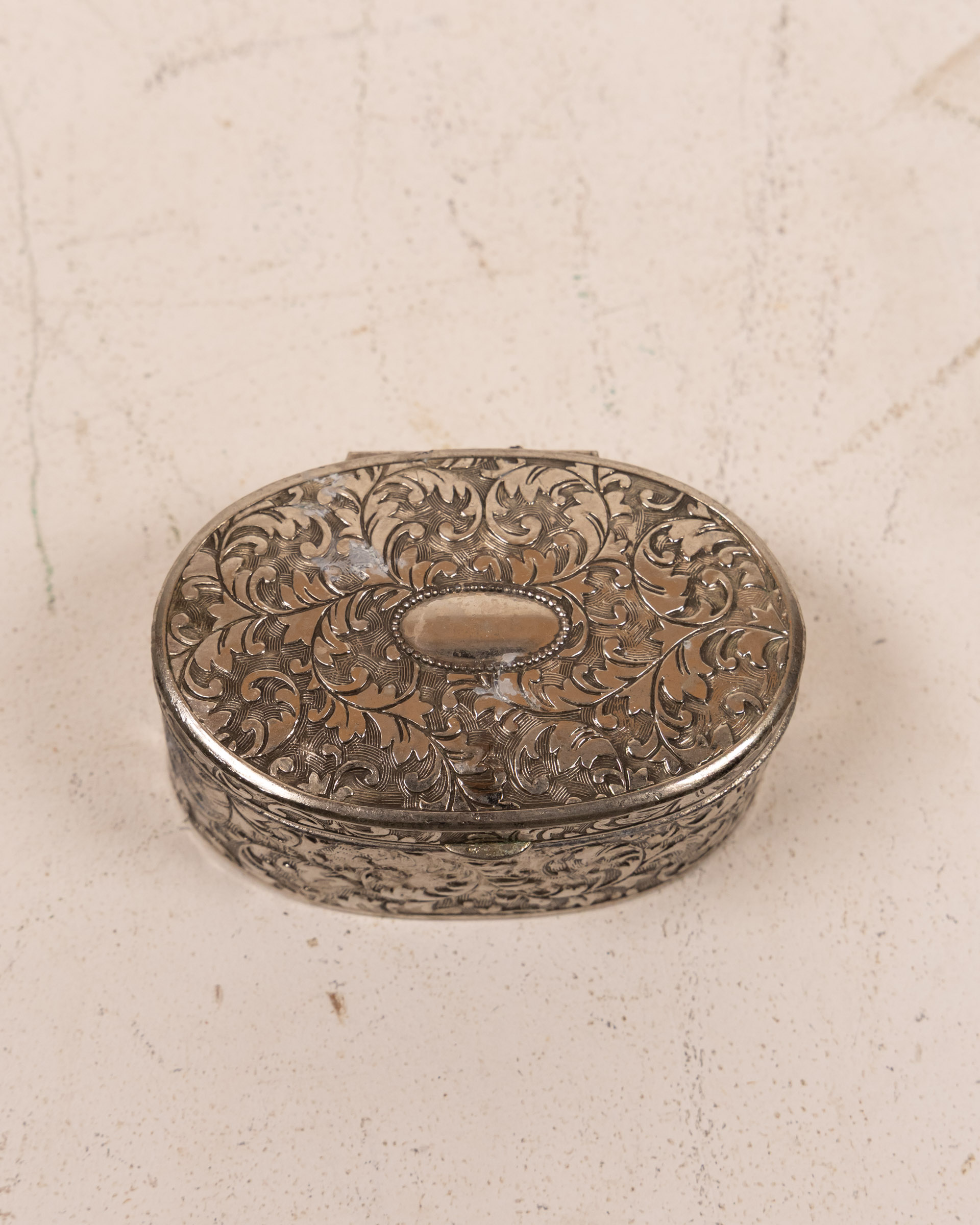 Vintage Silver Trinket Box with Floral Detail