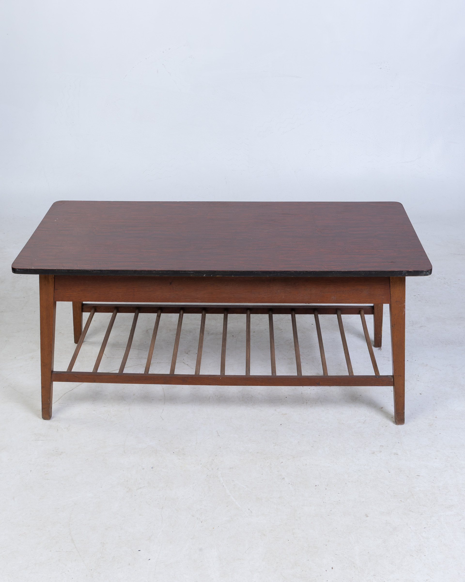 Mid-Century Modern Wood Coffee Table with Lower Storage Rack