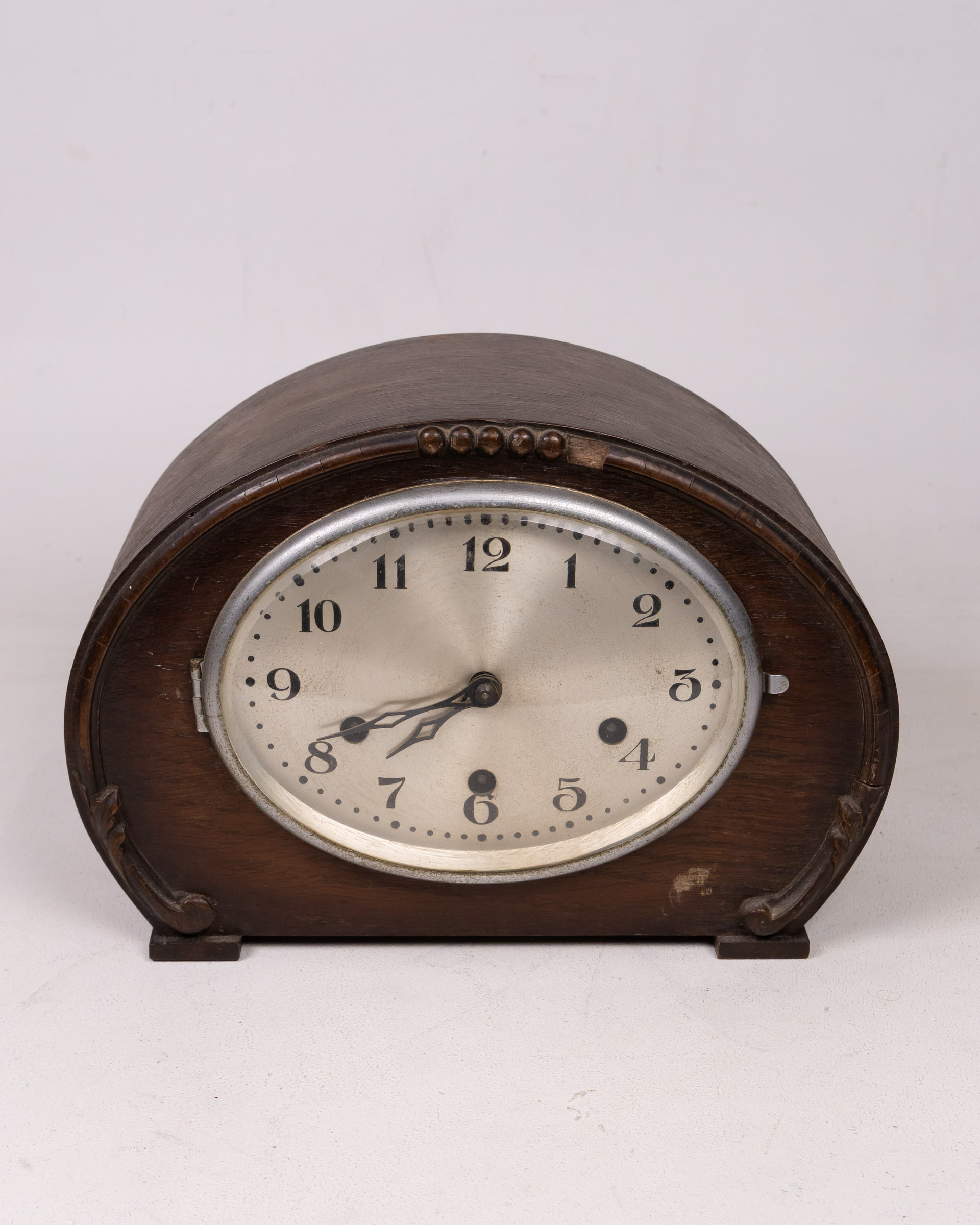 Vintage Wooden Mantel Clock with Oval Face