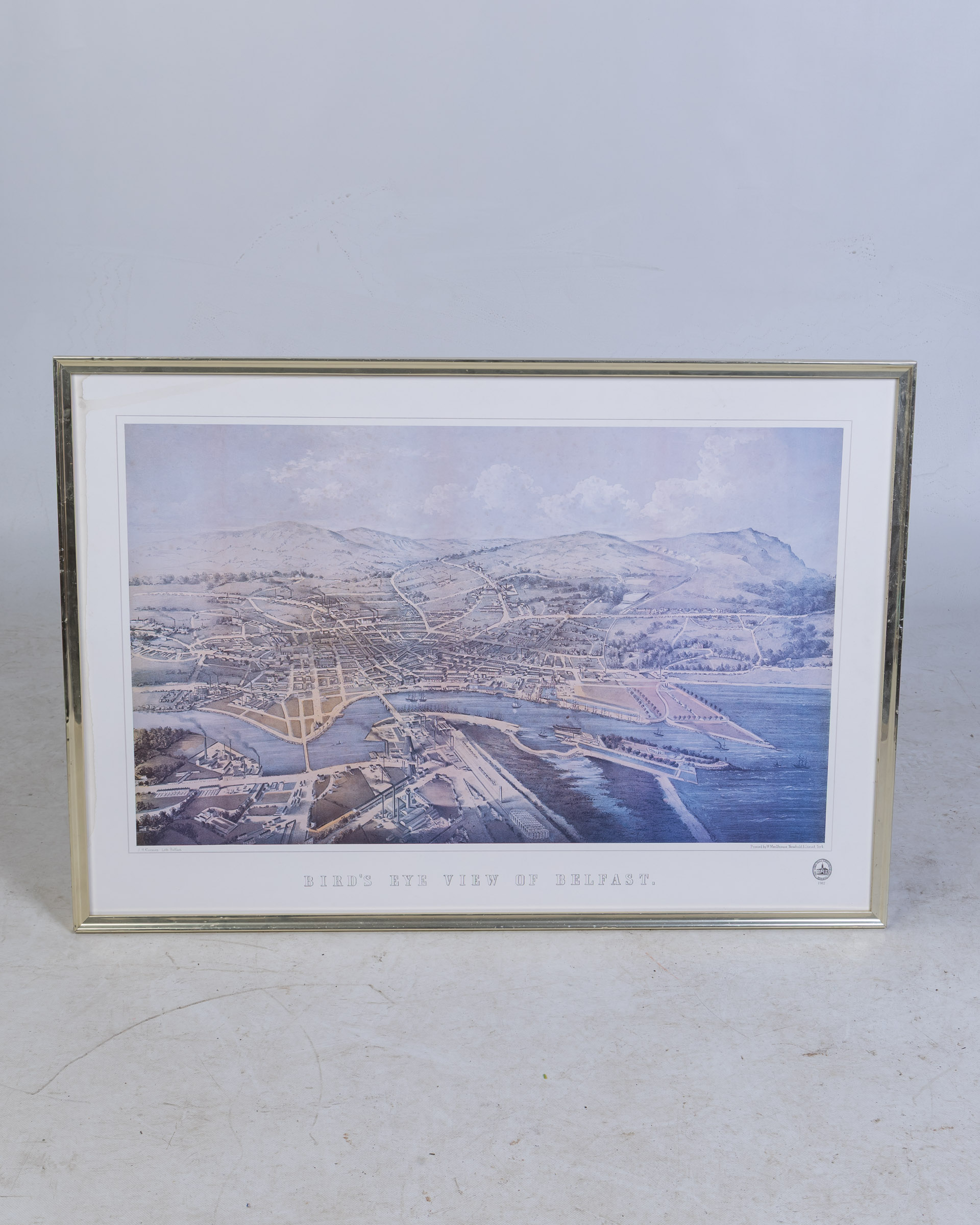 Framed Bird’s Eye View of Belfast Print in Gold Frame