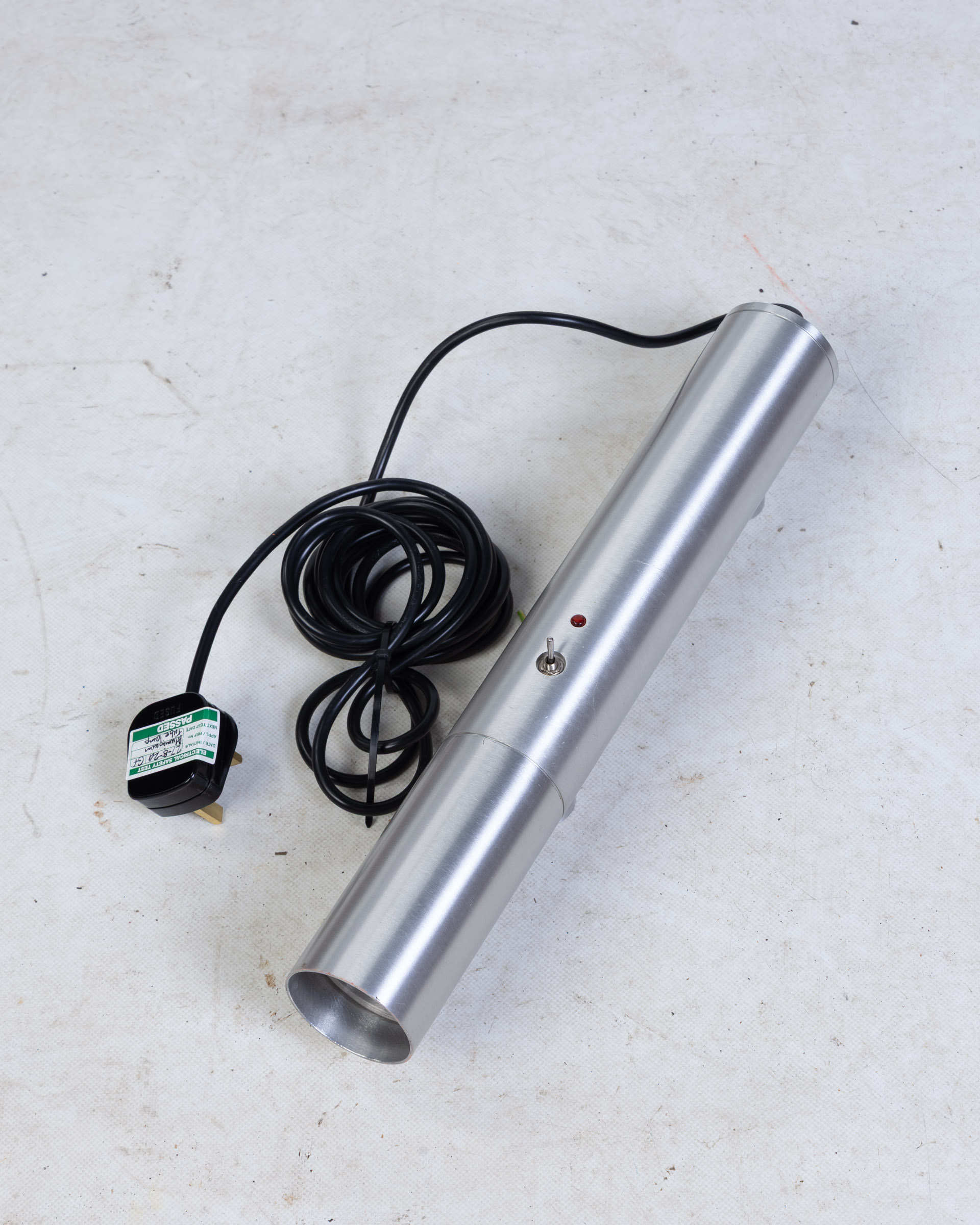 Silver Tone Metal Cylindrical Up or Down Wall Light with UK Plug