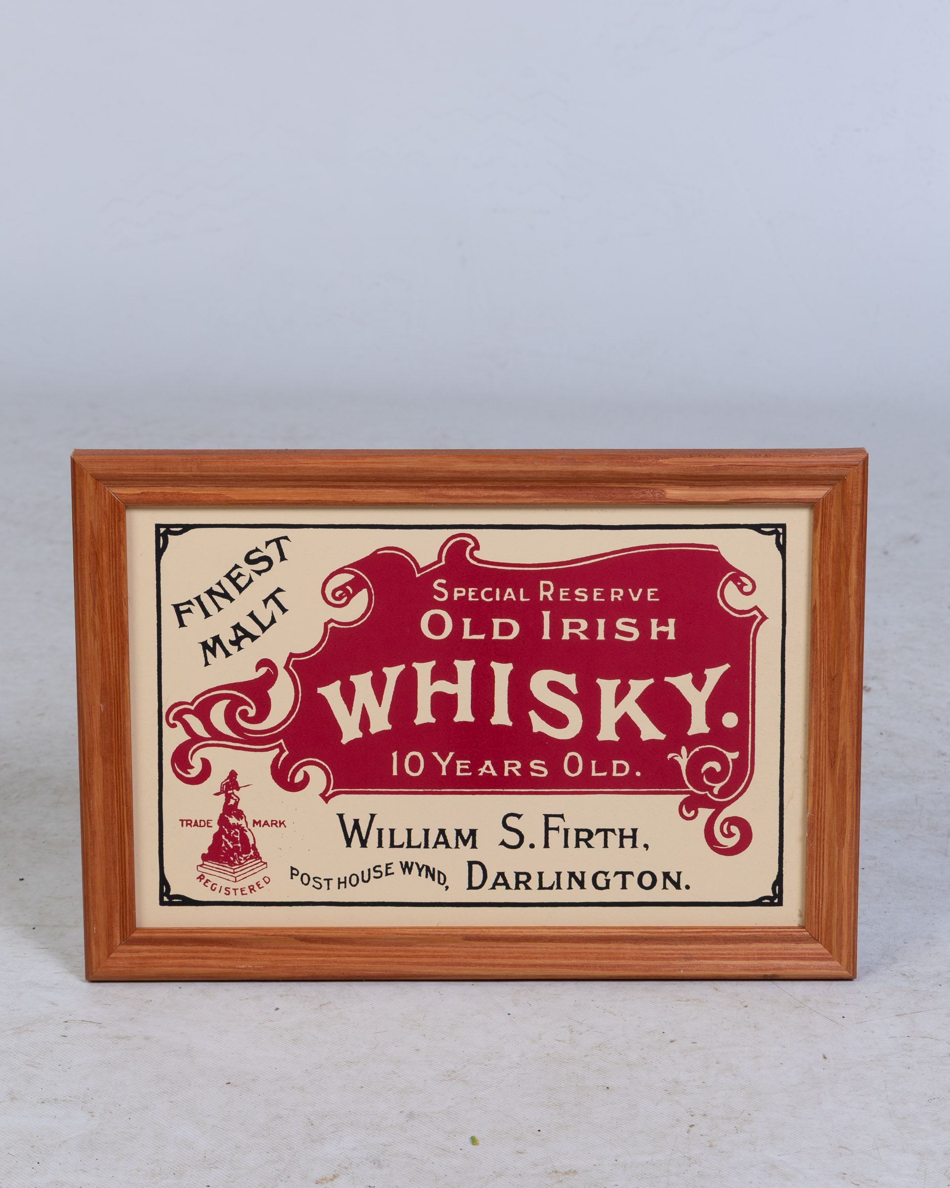 William S. Firth Darlington Old Irish Whisky Framed Advertisement