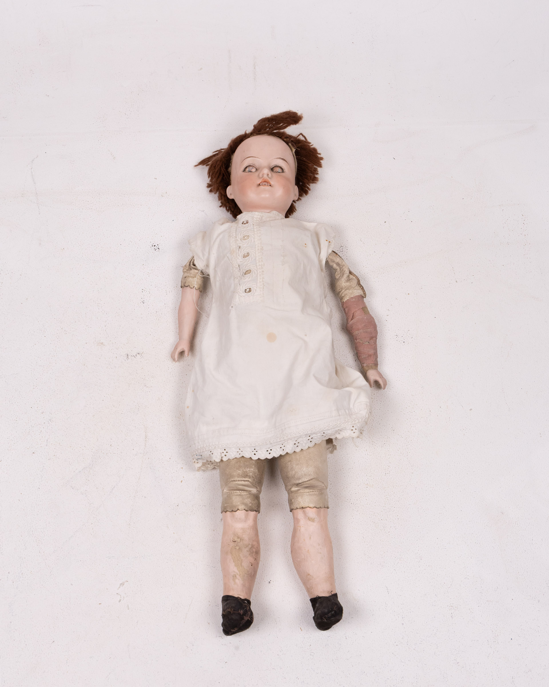 Antique Bisque Head Doll with Fabric Dress & Composition Body