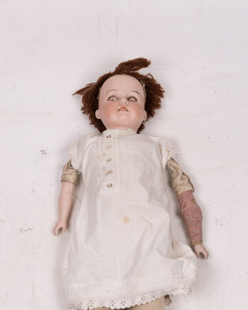 Antique Bisque Head Doll with Fabric Dress & Composition Body