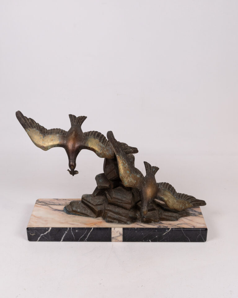 Art Deco Brass effect Seagull Sculpture on Marble Base