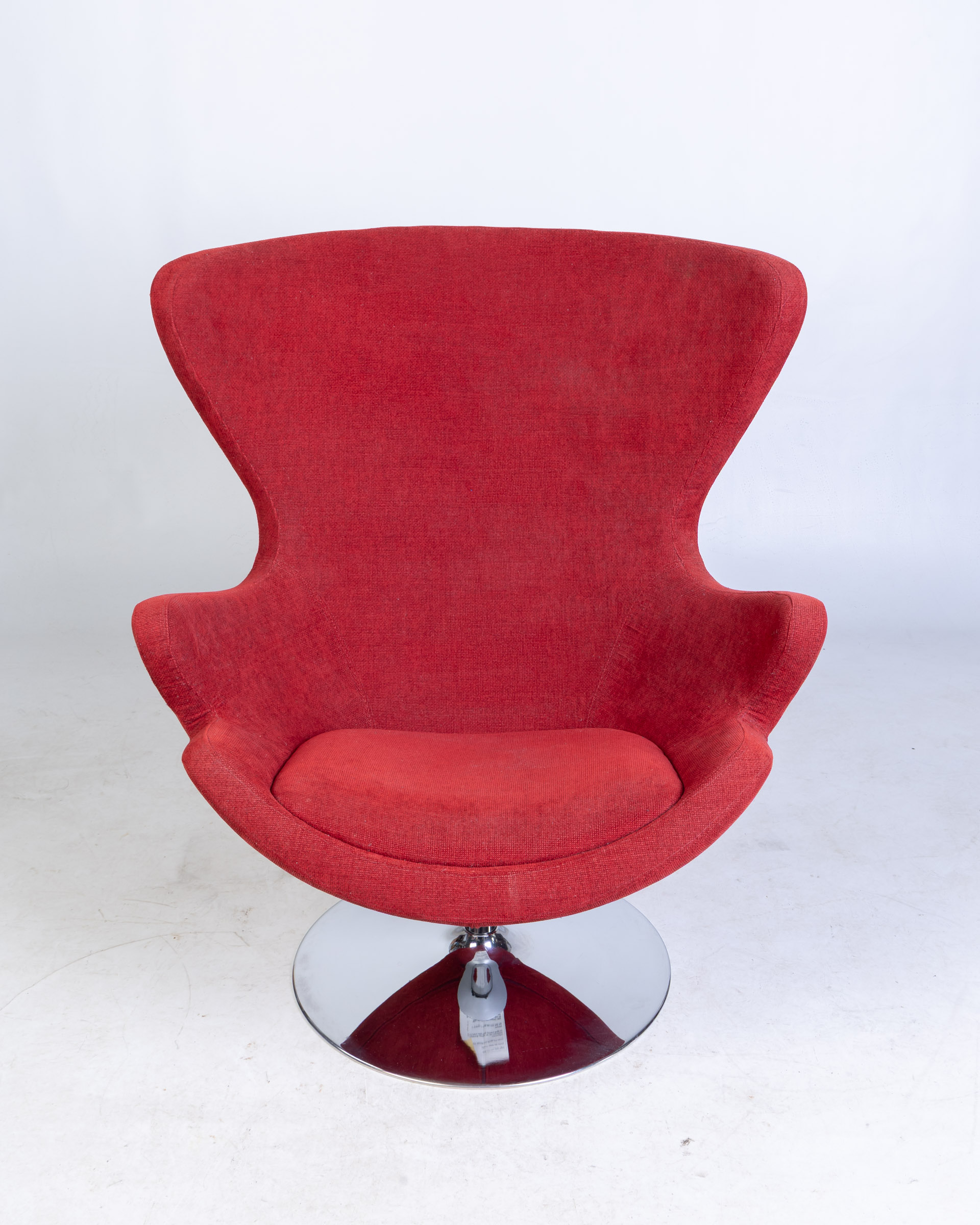 Mid-Century Modern Arne Jacobsen Style Red Fabric Egg Chair