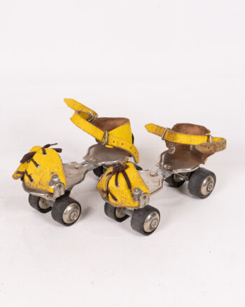 Vintage WECO Original W 100 Roller Skates, Yellow Leather & Metal