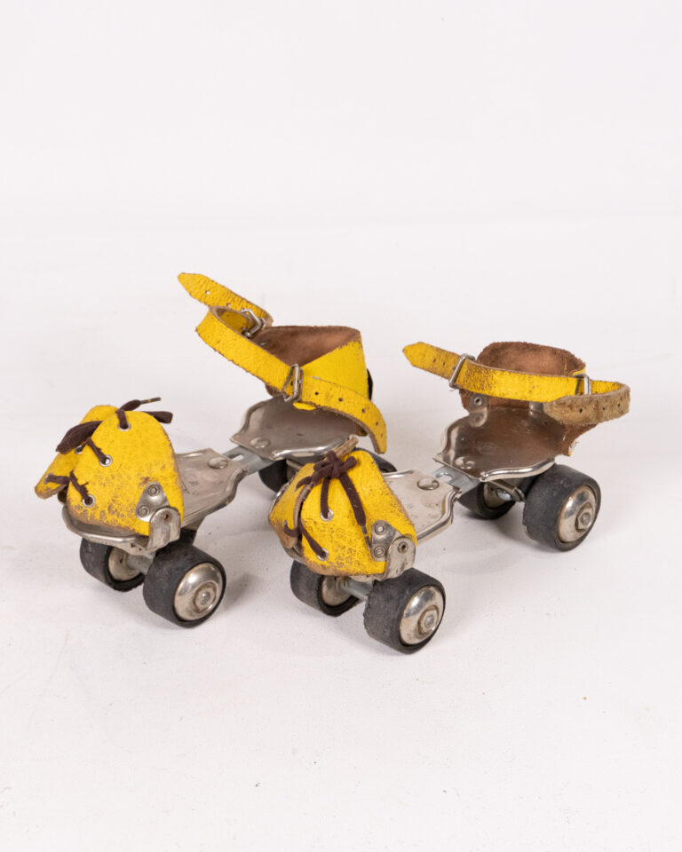 Vintage WECO Original W 100 Roller Skates, Yellow Leather & Metal