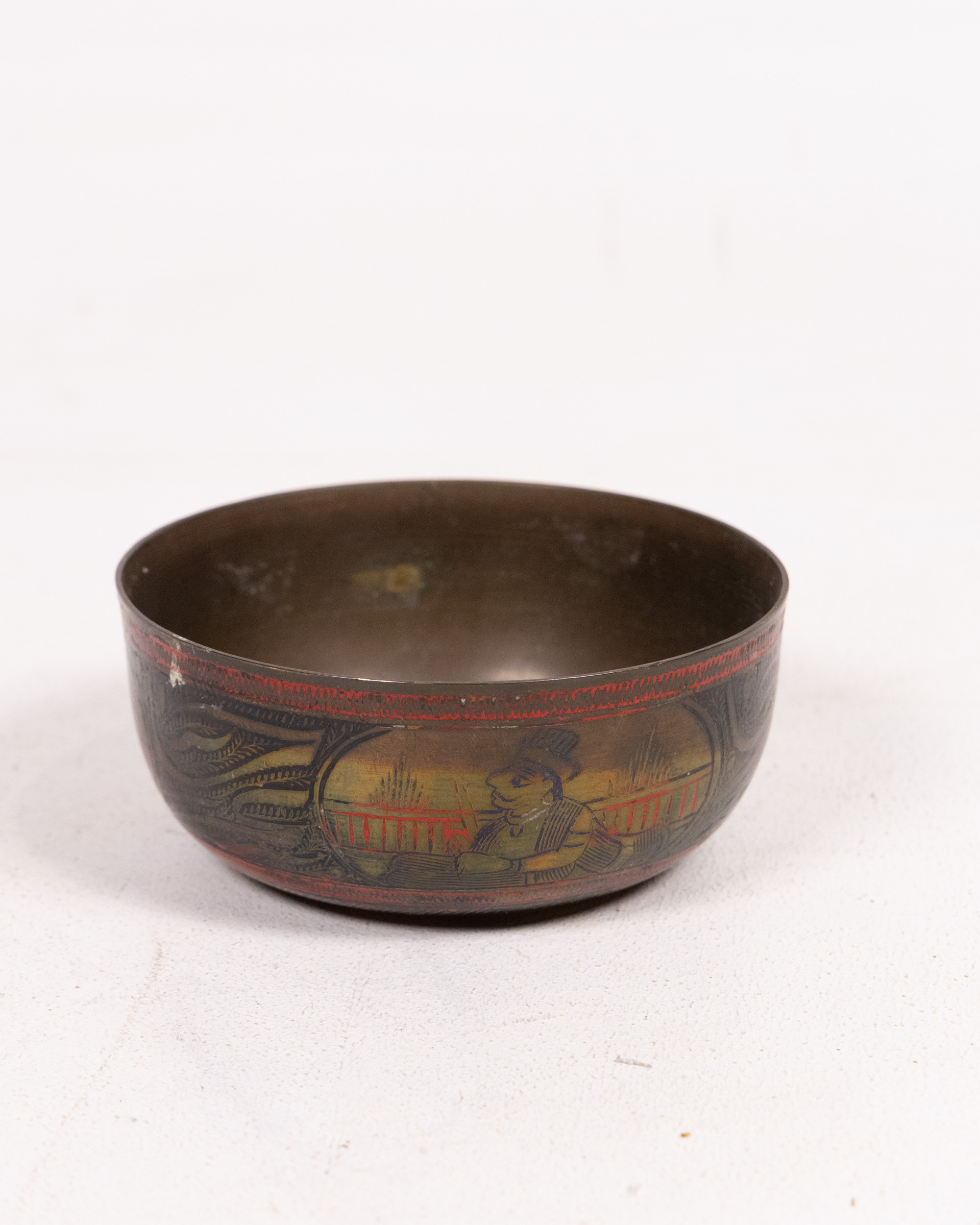 Small Vintage Indian Etched Brass Decorative Bowl