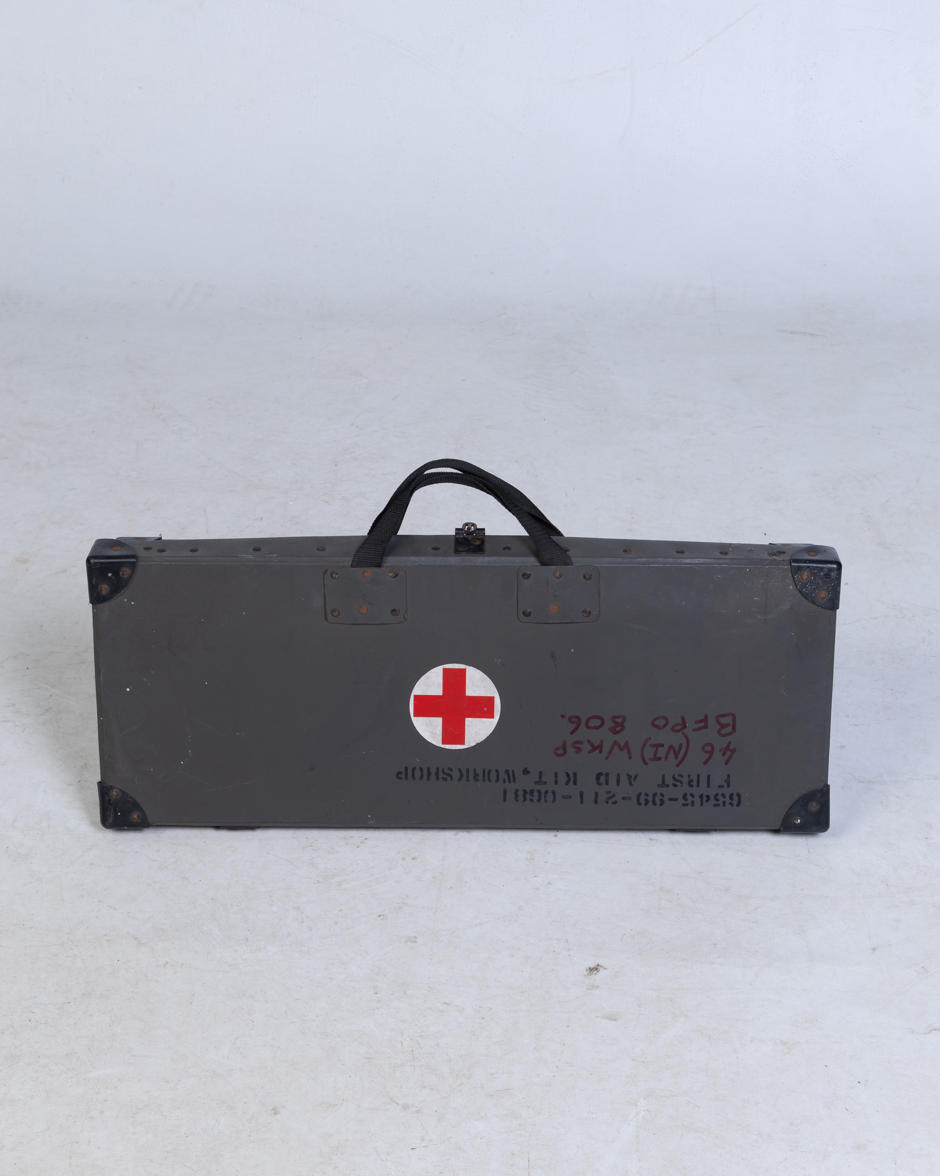 Vintage Military First Aid Kit in Grey Box with Red Cross