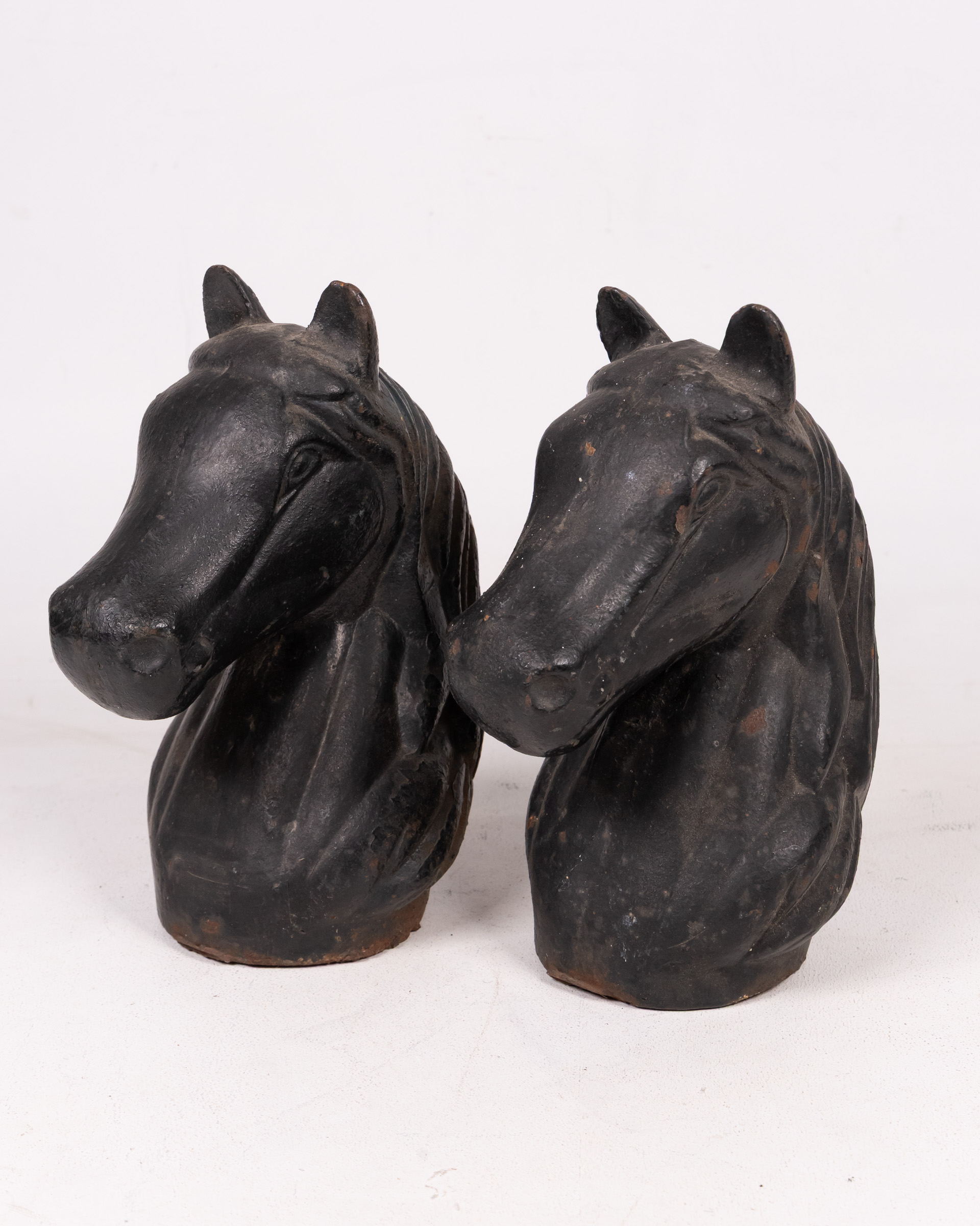 Pair of Vintage Cast Iron Horse Head Statues