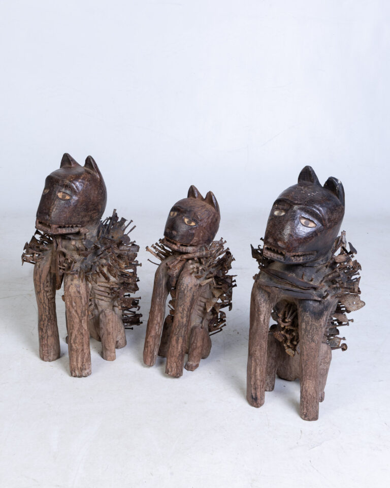 Set of 3 Vintage African Nkondi Nail Fetish Power Dog Figures